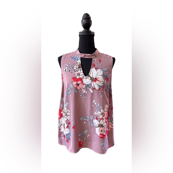Collective Concepts: Floral Sleeveless Mauve Key Hole Top - Picture 1 of 17